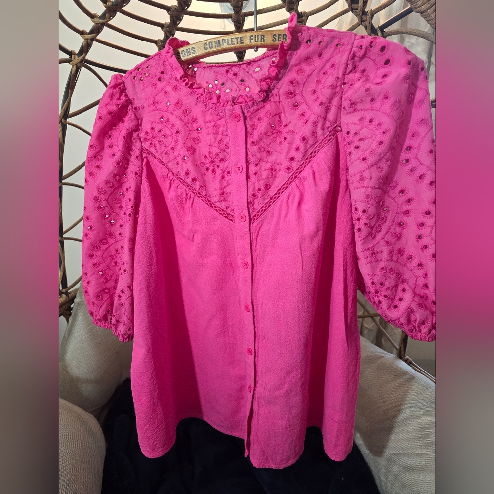 Pink Embroidered Women's Top